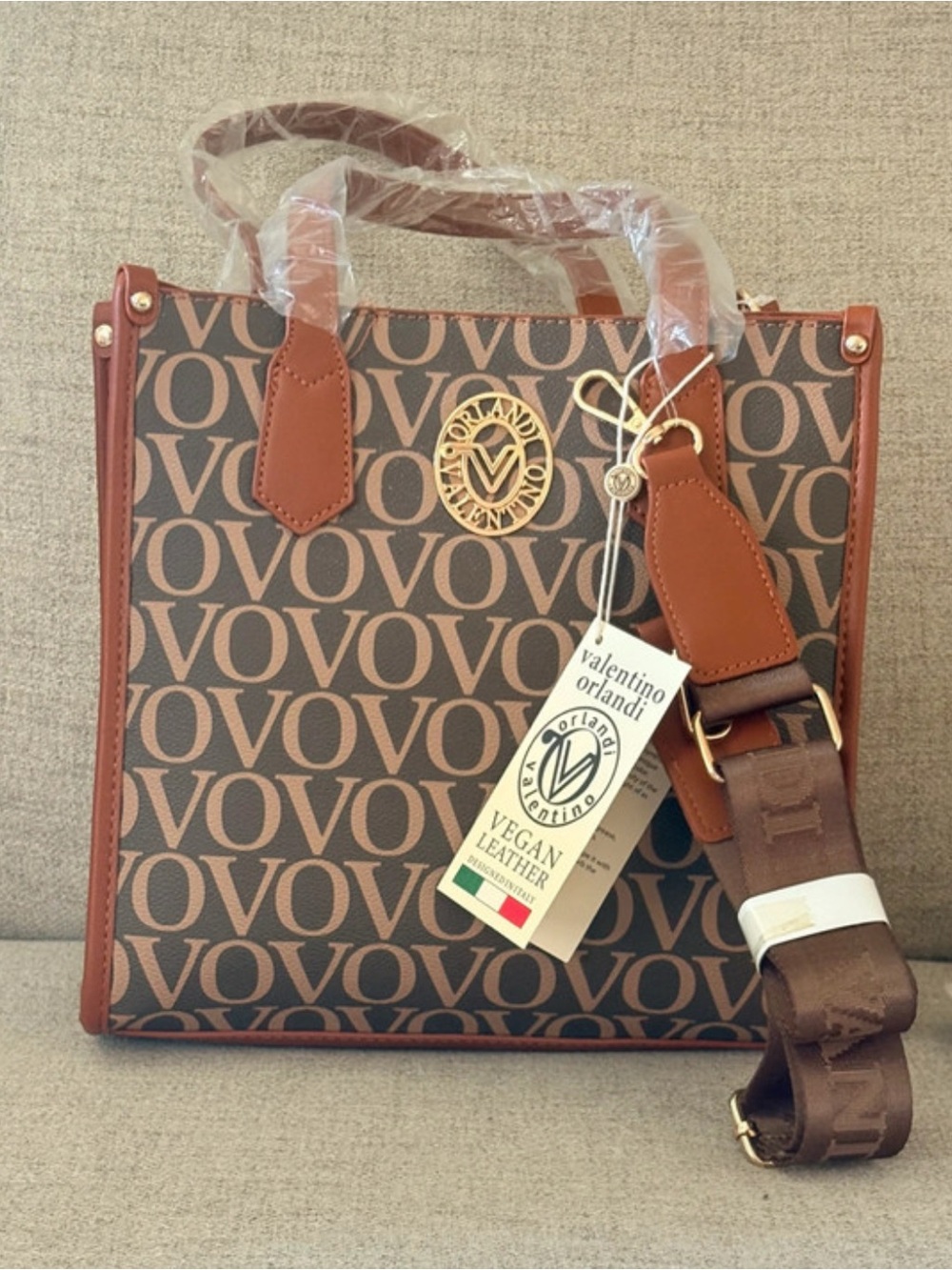 Valentino Orlandi Brown and Tan Monogram Tote